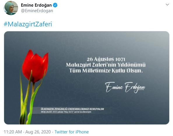 Emine erdoğan'dan 'muş lalesi' ile malazgirt zaferi kutlaması